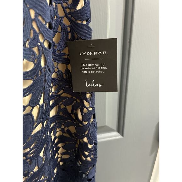 Lulus Divine Destiny Navy Blue Lace Midi Dress Halter Wedding Party NWT Medium - Picture 5 of 8